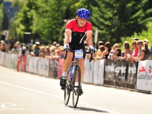 Arriving at the finish line after a 122 km ride